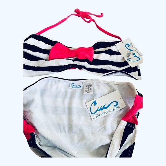 NEW Bikini Set California Waves 2 Pc Swimsuit Lined Removable Halter Strap XL - Picture 4 of 7